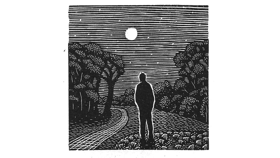 "Do you remember that moon?," 2021, wood engraving, edition 50, 6 x 6 cm, courtesy the artist and Australian Galleries