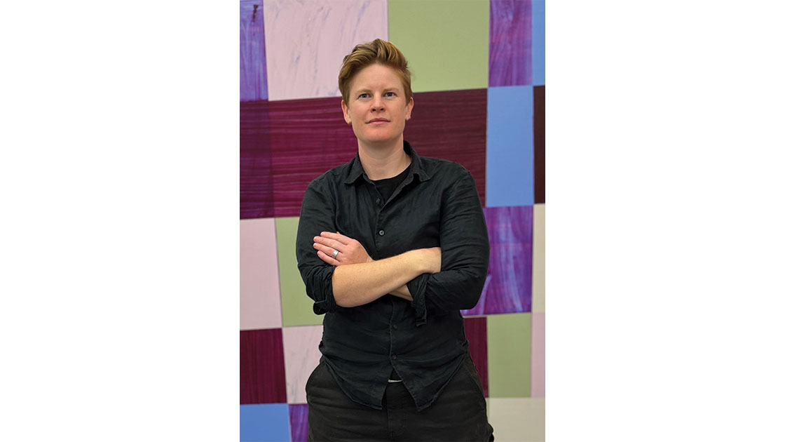 Emma Beer with work, 2022,  courtesy Drill Hall Gallery Emma Beer with work, 2022,  courtesy Drill Hall Gallery