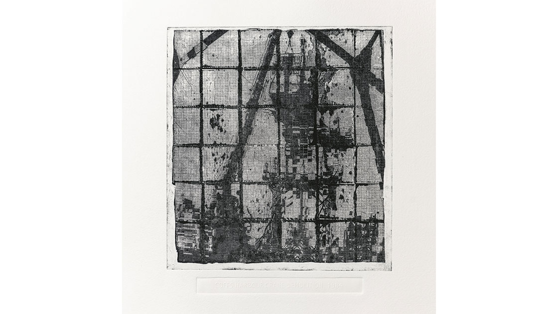 Bella La Spina, BFA Printmaking," Crane, 1984," copper plate etching with emboss