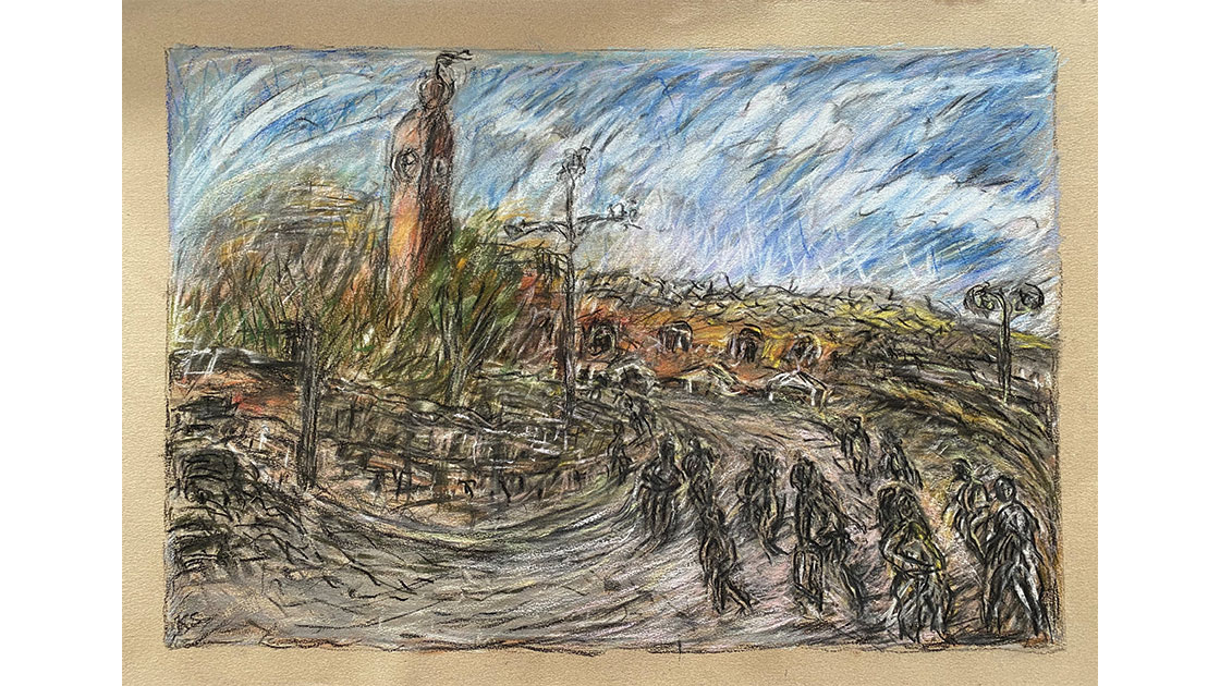 Kaye Shumack, MFA Drawing, "Morning Rush Central Station," pastel