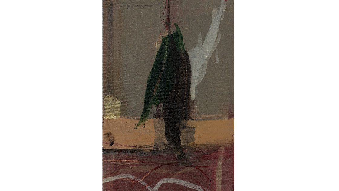 "Hanging Fowl," 2021, oil on hemp, 31 x 21 cm, courtesy Defiance Gallery
