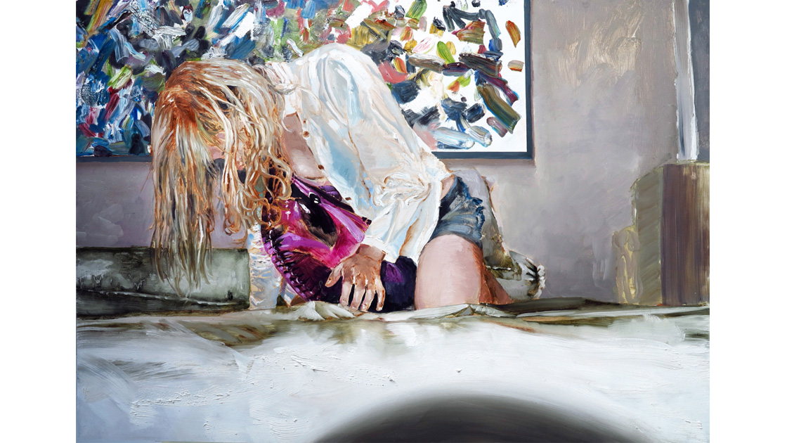 And the snakes harmlessly lick the sweat from their heated cheeks, 2014, oil on board, 91 x 132cm And the snakes harmlessly lick the sweat from their heated cheeks, 2014, oil on board, 91 x 132cm