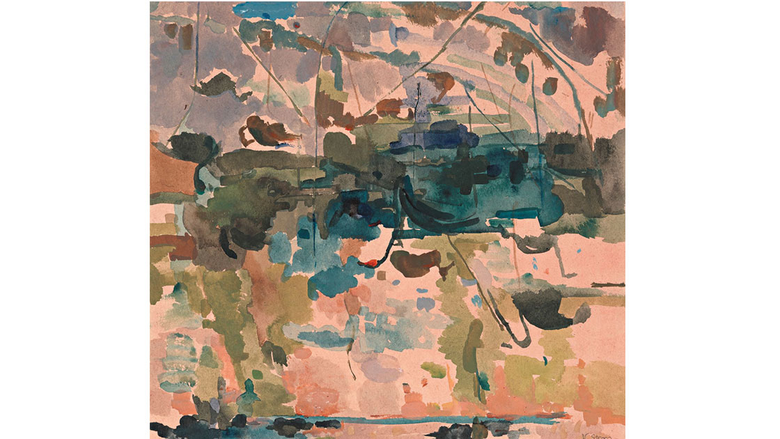 Hawkesbury I, c. 1987, mixed media on paper, 36 x 39 cm, collection of Tim and Louise Olsen, courtesy National Art School