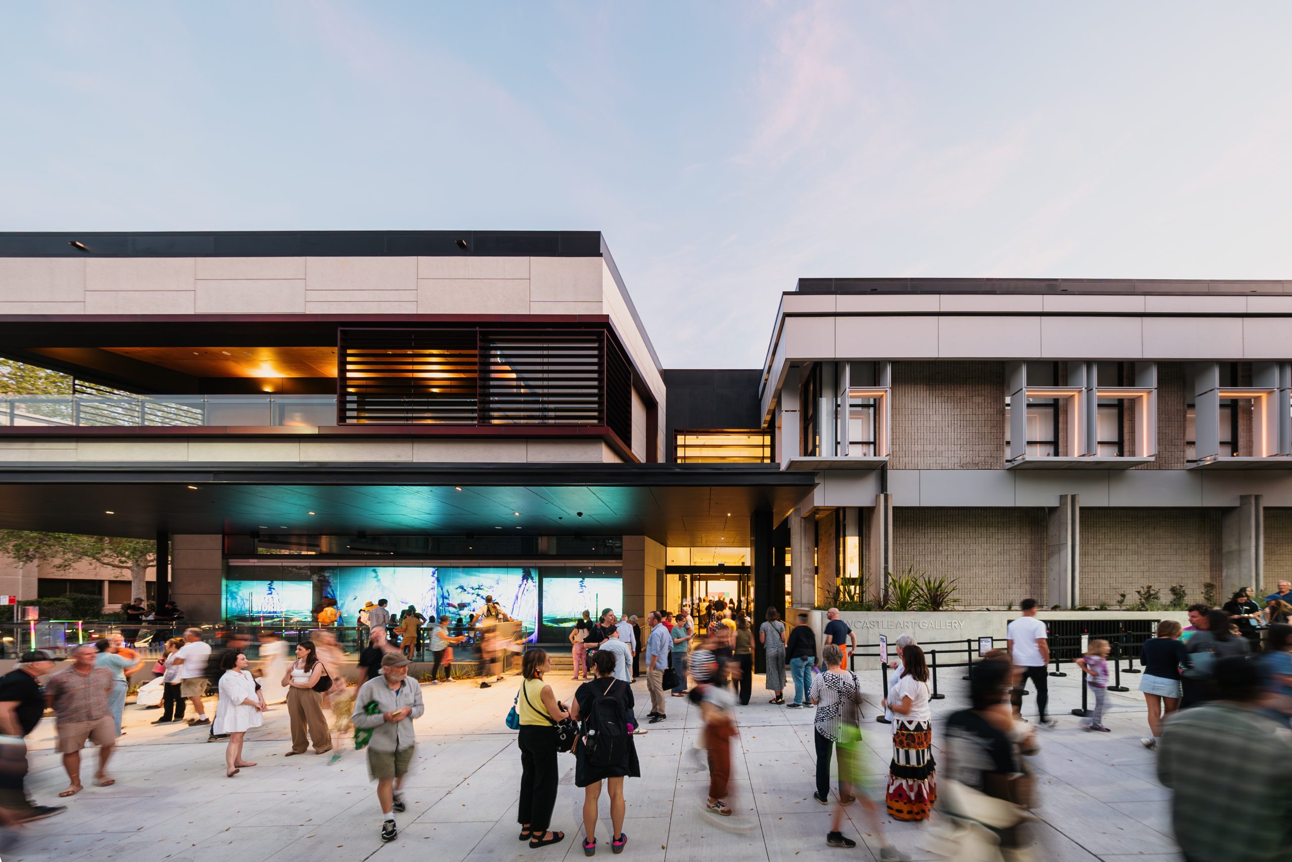 Exterior of the expanded Newcastle Art Gallery building at First Night First Look event, 26 September 2025. Photo_ Lachlan Matheson.